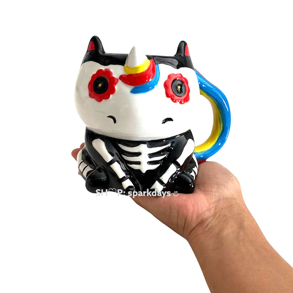 3D Unicorn Sugar Skull Skeleton Rainbow Day of the Dead Retro Ceramic Coffee Mug - Picture 6 of 12